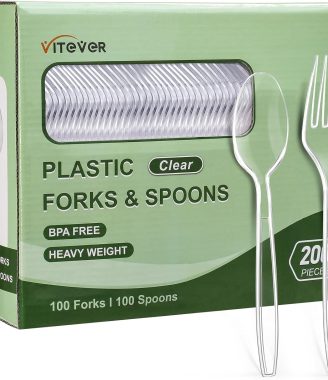 [200 Count] Disposable Plastic Silverware, Heavy Duty Forks and Spoons Set, Durable Plastic Utensils Cutlery Set for for Parties, Picnics, Big Event, Daily Use - Bpa free