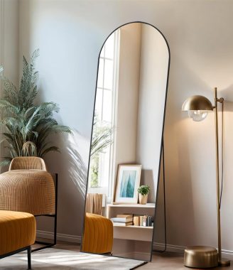 Arched Mirror Full Length, 16"x59" Body Wall Mirrors with Shatter-Proof Glass, Floor Standing, Hanging or Leaning, Tall Arch Mirror with Stand Aluminum Alloy Frame for Bedroom Cloakroom