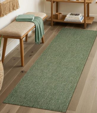 Uphome Kitchen Runner Rug, 2x6 Washable Boho Rug Runners for Hallways Non Slip, 6ft Low Pile Woven Cotton Modern Carpet Runners, Stain Resistant Bedroom Runner Rug for Hallway Entryway Entrance, Green