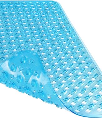 Yimobra Non Slip Bath Mat, Super Strong Suction Cups,34.5"x15.5"Long Tub Mat with Drain Holes, Machine Washable Fast Draining Shower Mats, Bathroom Essentials,Clear Blue